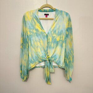 [Vince Camuto] Tie-Dye Flowy Top Long Sleeve Blouse (Medium)